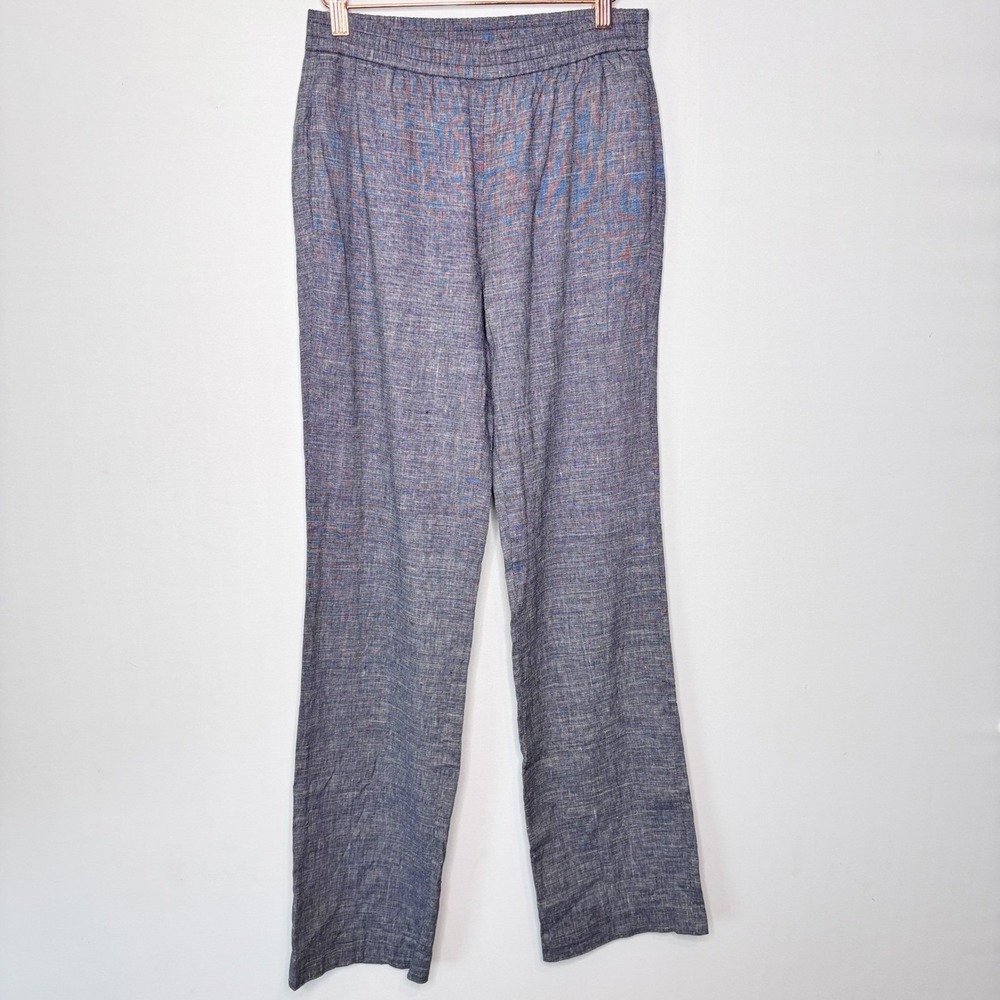 Theory Linen Pants Women's Size 2 Blue Wide Leg Elastic Waist Minimalist